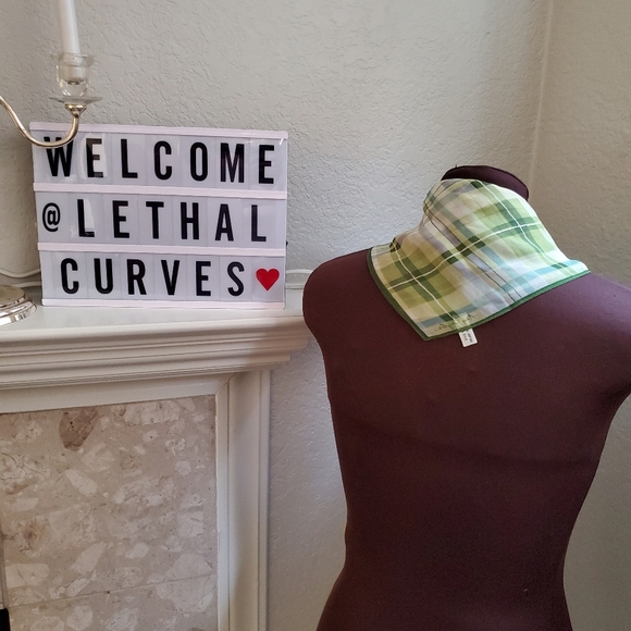 EUC ANN TAYLOR GREEN CHECK SCARF SQUARE - Picture 2 of 8